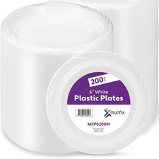200 White Plastic Dessert Plates, 6 Inch Disposable Plates, Bulk Pack for Par...