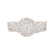 .61ctw Round Cut Diamond Double Halo Wedding Set Rings 10k White Gold Size 6.75