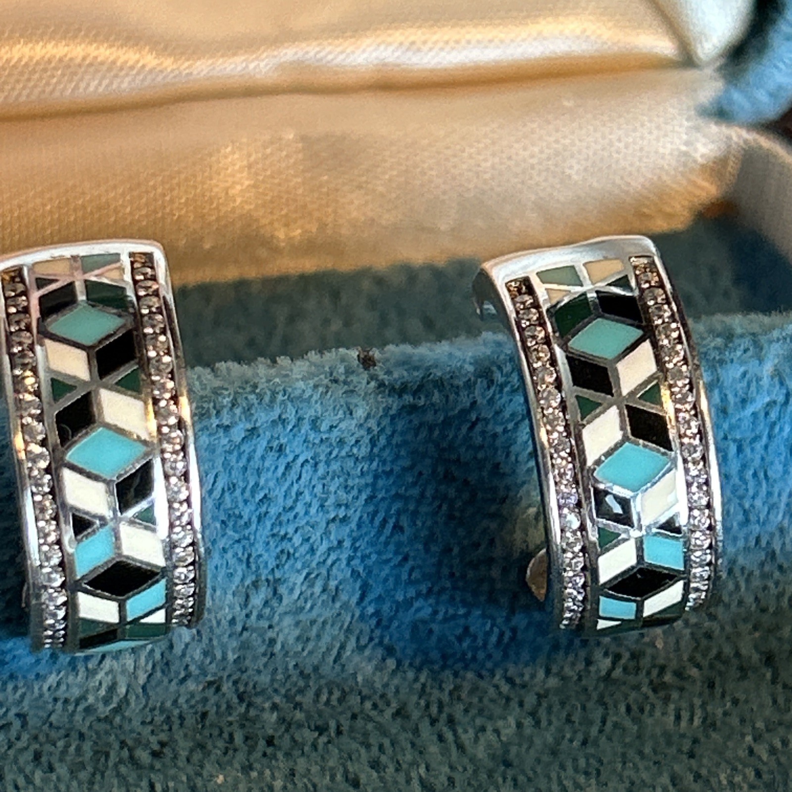 Sterling Silver Multi-Colored Enamel Earrings Cub… - image 2