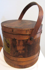 Vintage Primitive Wood Sugar Bucket Swing Wood Handle/Lid J. Hungerford Smiths