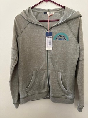 Roxy Women Dip Out Hoodie Zipper Jacket Fleece Sweater VTG Girls Surf Sm Olive