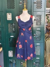 Handmade vintage Navy Floral Sleeveless A-Line Dress Sweetheart