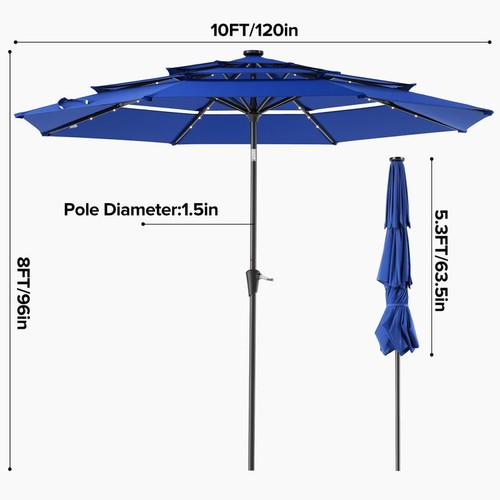  10 FT 3-Layer Solar Patio Umbrella, 32 LED Lights Market Umbrella  - Picture 8 of 13
