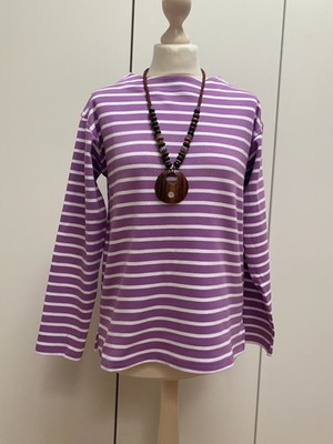 modAs bretonisches Damen Shirt Langarm 100% flieder-weiß gestr. Größe 40