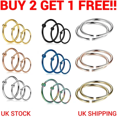 Nose Ring Hoop Septum Surgical Steel Piercing Ear Lip Nipple Eyebrow Lip Ring - Image 1 of 4