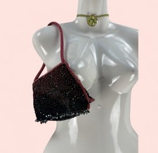Y2K Beaded Clutch Purse Shoulder Bag Evening Sequined Red Black Bead Tassels