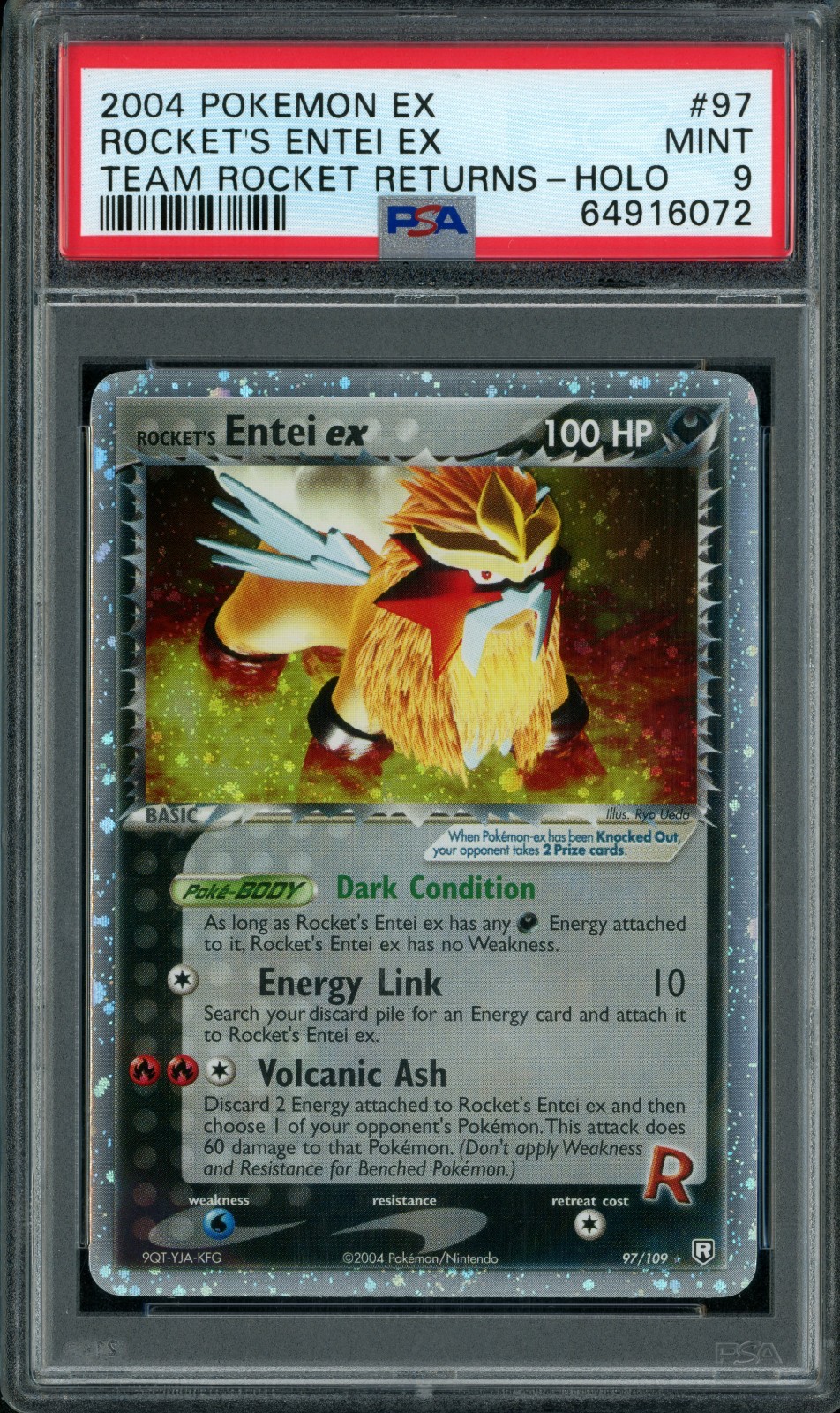 Pokemon 2004 Rocket's Entei ex 97/109 Holo Team Rocket Returns PSA 9 MINT CLEAN!