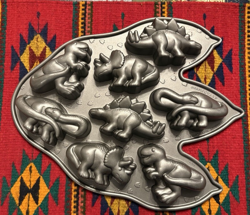 Nordic Ware Dinosaur Muffins Pan, 3 Cups, Makes 8 Dinosaurs 4 Styles