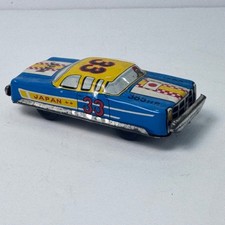 Vintage Tin Toy Race Car 33 Japan 365 HP Blue Yellow Metal Collectible