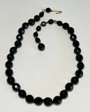 Vtg Antique Jet Black Glass Mourning Necklace 15  -18  Faceted Bead Victorian
