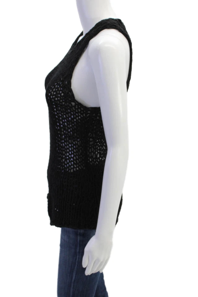 Regata Vince feminina de malha aberta sem mangas gola redonda preta tamanho P - Imagem 2 de 4