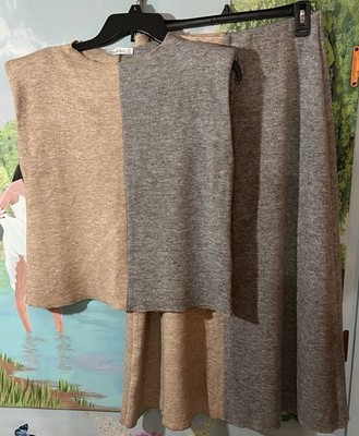 See and Be Seen MEDIUM 2 Piece Set Top & Skirt Gray & Taupe Colorblock Retro