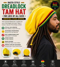 Authentic Rasta style dreadlock beanie handmade ethnic hat yellow multi color
