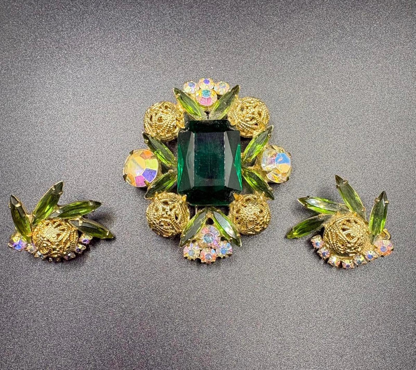 Vintage D&E Verified Juliana Brooch and Earring Set