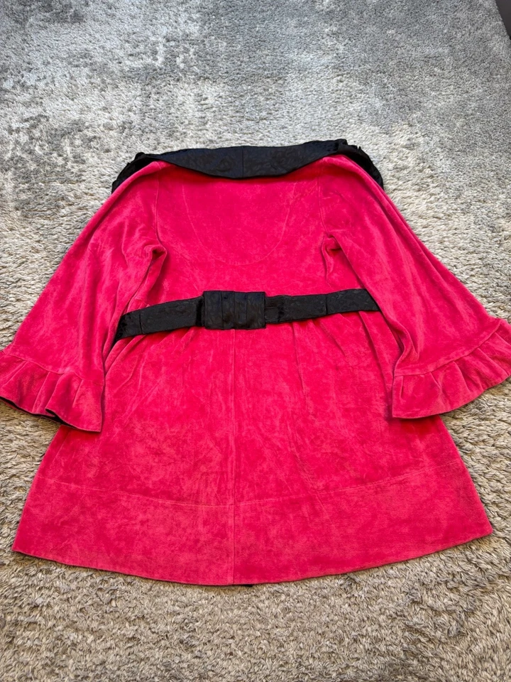 Bata Betsey Johnson Mujer Pequeña Rosa Terry Tela Negro Leopardo Terciopelo Kimono Foto 2 de 4