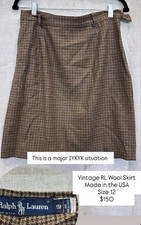 Vintage Ralph Lauren Wool Skirt   Brown/Black - Size 12 - Made in USA 