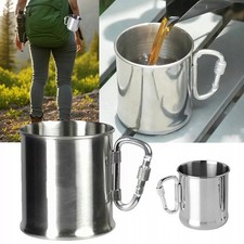 Campingtasse aus Edelstahl mit Karabiner 250 ml, Chrom poliert