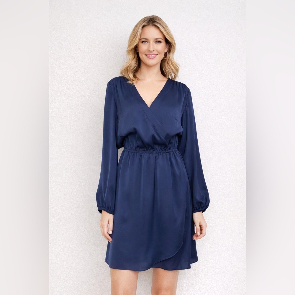 long sleeve dress champagne Champagne Satin Evening Dress Fit Flare Long Sleeve Party Formal Dress Champagne / 22W