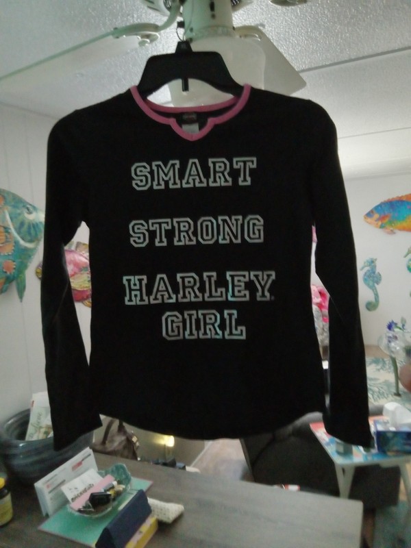 Harley Davidson Girls Black Long Sleeve  Shirt Front Graphic Cotton. Size 10/12.