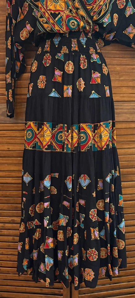 Vestido Largo Vintage Carole Little Negro Hippie Boho Años 90 Talla 8 Foto 4 de 4