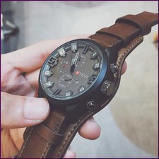 Hot Fashion Watch Men Large Dial Sport Watches Leather Strap Oversized Quartz