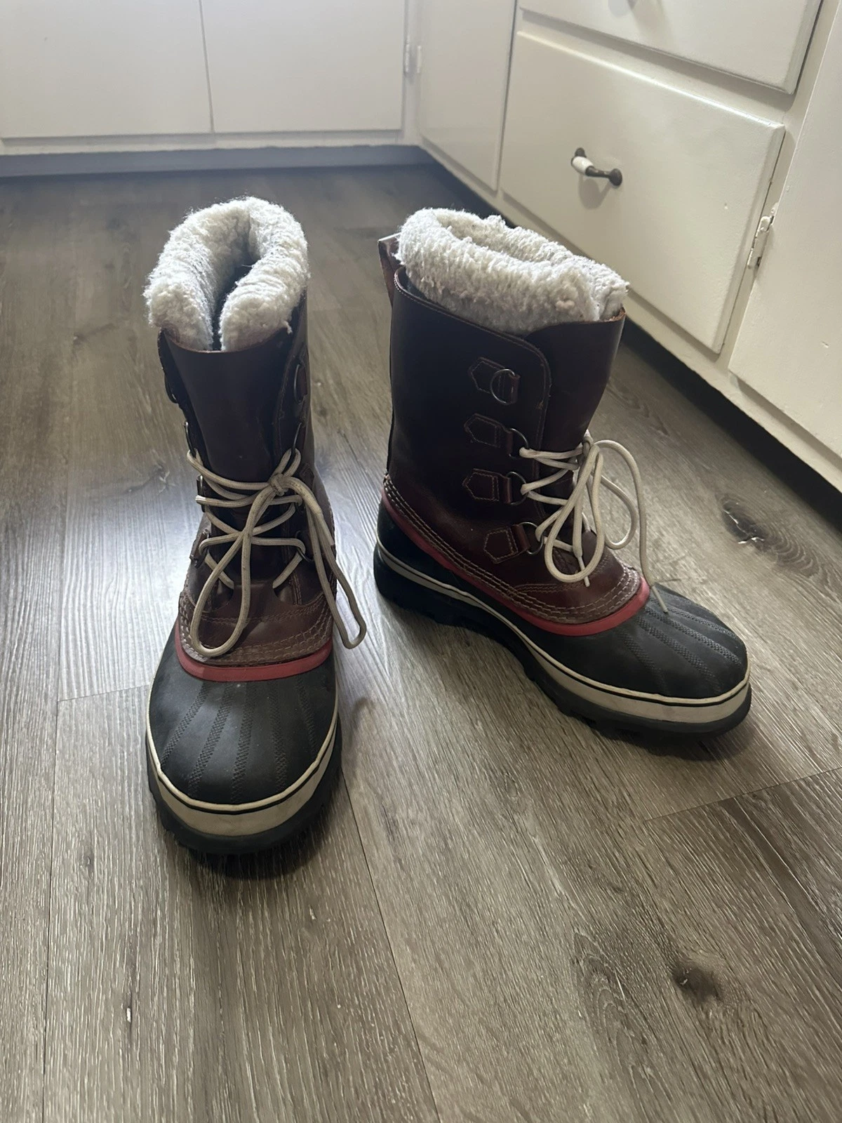 Sorel Caribou Burro Brown Leather Wool Lining Waterproof Winter Mens Boots Sz 10