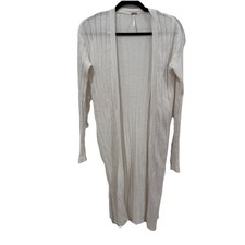 Free People White Ribbed Knit Duster Cardigan Long Sleeve Open Front XS
