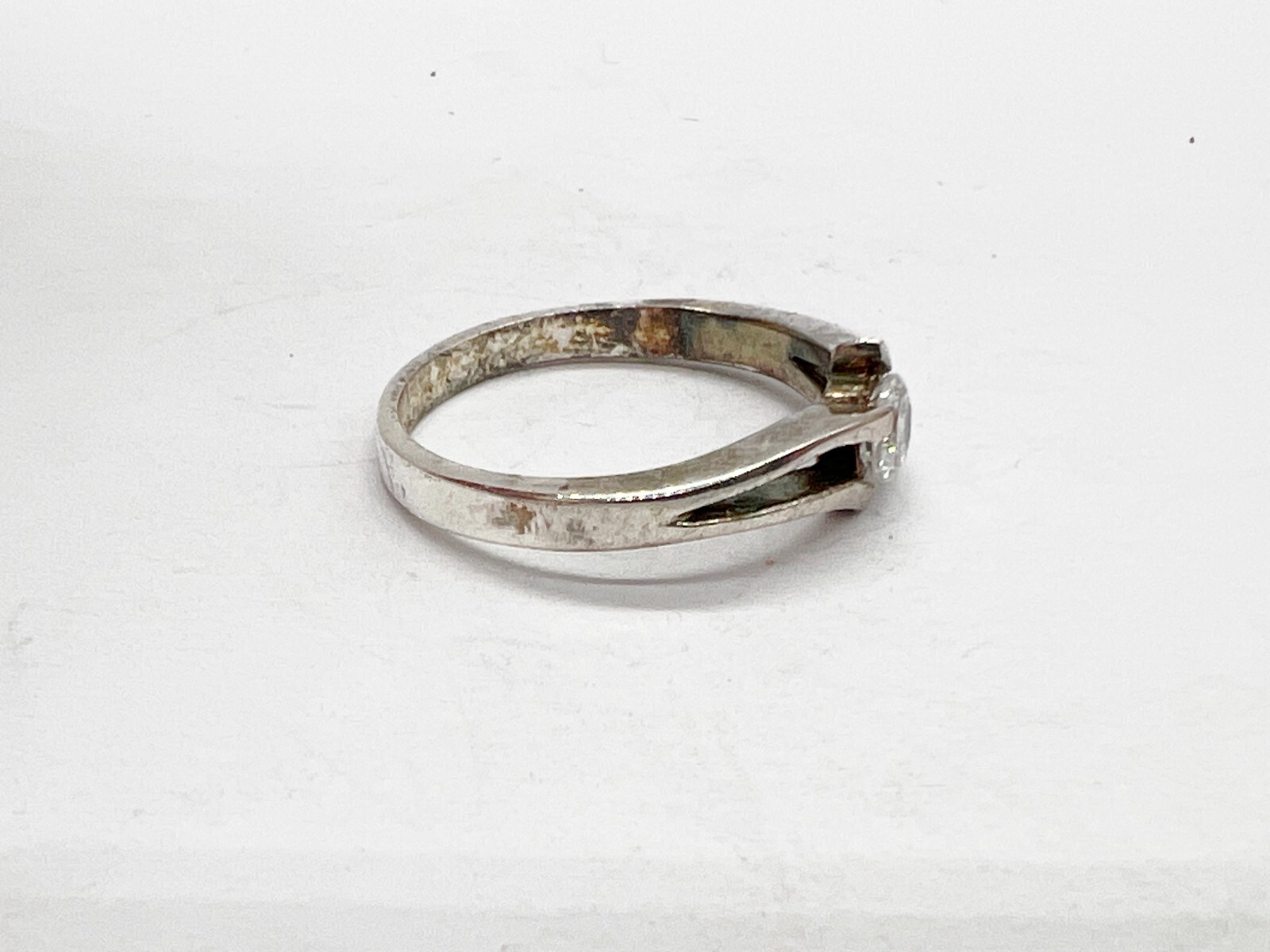 VINTAGE SOLID STERLING SILVER CLEAR GEM SET SOLIT… - image 5