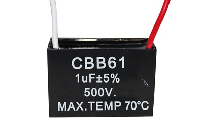 CBB61 500V 1UF Terminal Ceiling Fan Motor Running Rectangle Capacitor 2 wires