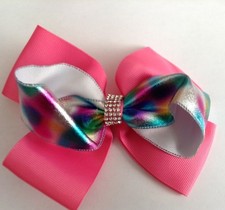 Big Beautiful Bow Hair Clip Rainbow Rhinestones Light Pink