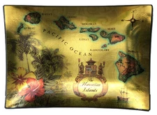Hawaiian Decorative Appetizer Plates Vintage Island Map Kitchen Decor Hawaii New