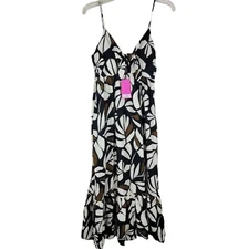 Tabitha Brown Target Womens Small S Linen Blend Botanical Palm Print Black