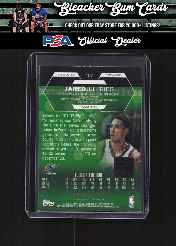 Topps Finest 107 2002 Jared Jeffries novato automático/999 Foto 2 de 2