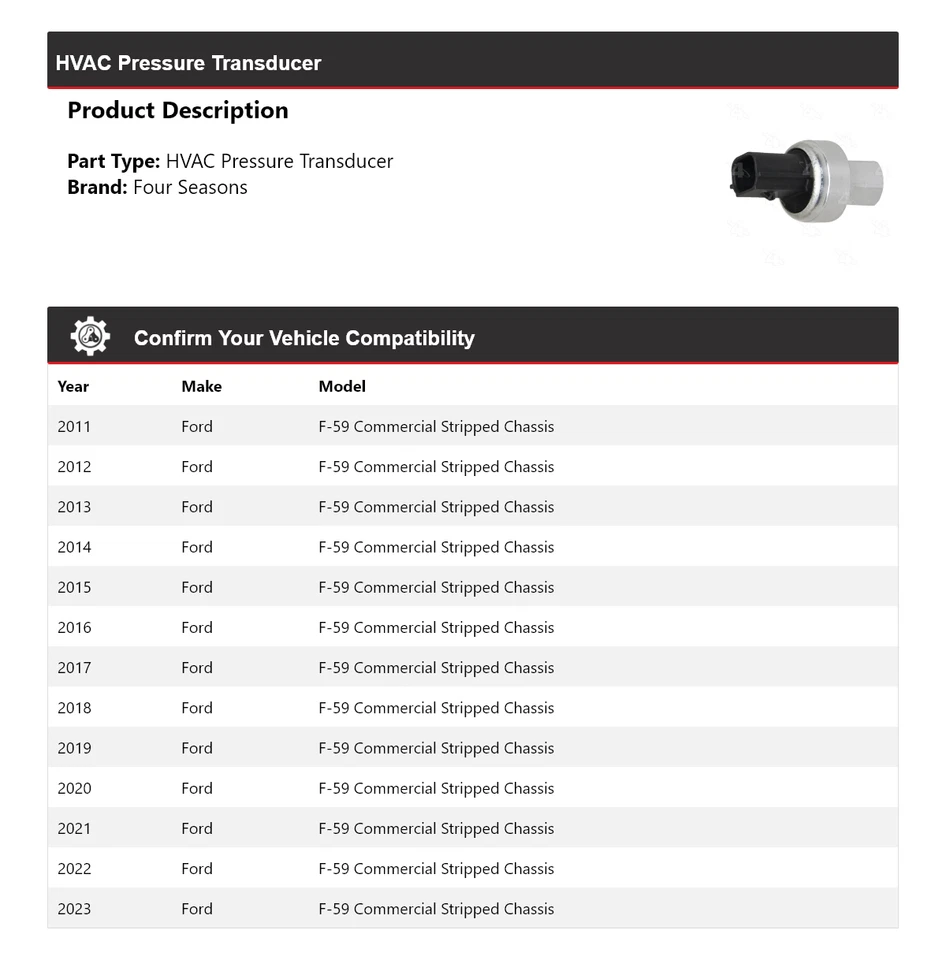 Преобразователь давления ОВК 2011-23 Ford F-59 коммерческое урезанное шасси 4 сезона - Изображение 2 из 4