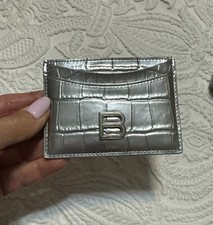 Balenciaga Silver Card Holder Croc Embossed EUC Great Holiday Gift Wallet