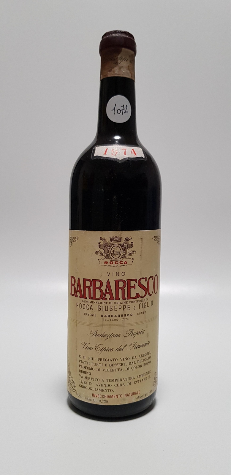 Vintage Bottle - Rocca Giuseppe e Figlio Barbaresco 1974 0,72 lt. - COD. 1072