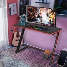 47" Ergonomic Gaming Desk  Z Shaped Table PC Computer Desk Office Home Red