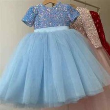 3-8 Year Girls Princess Dress Sequin Lace Tulle Wedding Party Fluffy Gown Kids