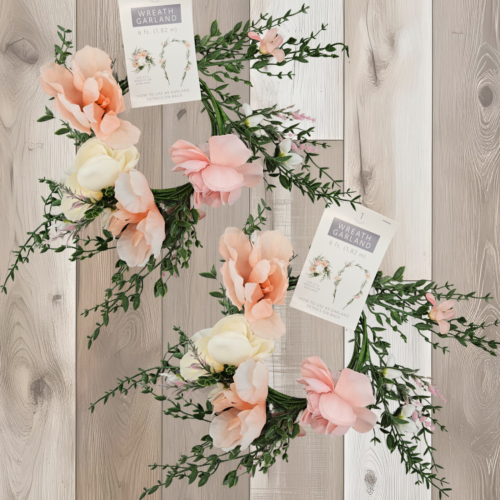 2 Spring Pink Ivory Floral Wreath Garland NEW 6' Each Easter Wedding Décor NEW