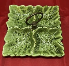 VIntage Leaf Design Marked USA 3620 Divided Dish Metal Handle Candy Nut