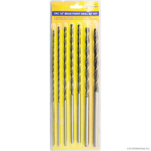 7PC BRAD POINT DRILL BIT SET LONG WOOD AUGER BITS IN CARRY CASE GARAGE