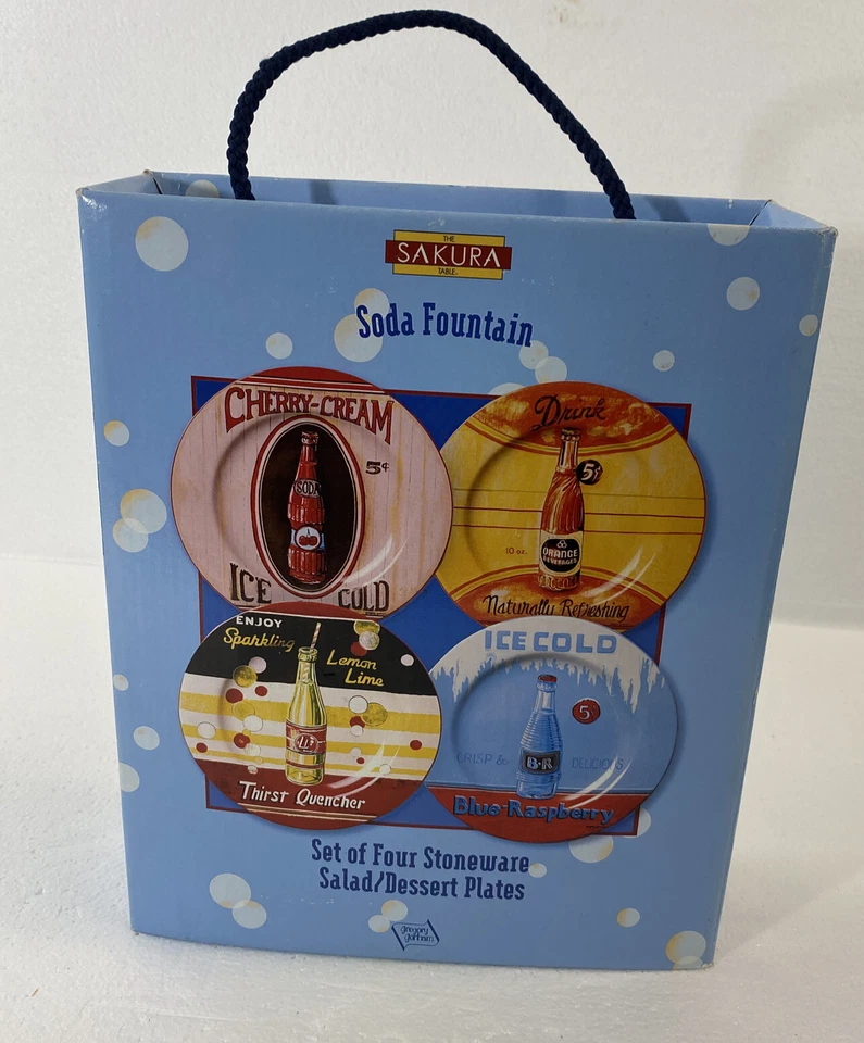 Sakura Soda Fountain set of Four Stoneware Salad Dessert Plates New in Package - Image 3 of 4