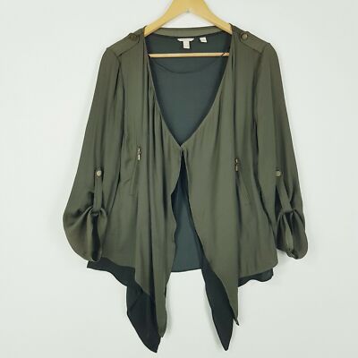 Esprit Womens Size 12 Khaki Lightweight Drape Front Duel Fabric Jacket