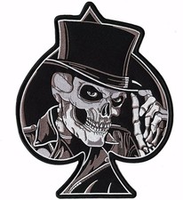 Top Hat Skull Patch 10"  Spade Skeleton Halfskull Iron On Embroidered Large