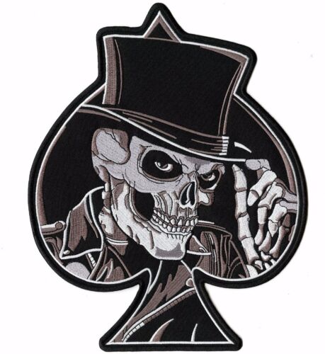 Top Hat Skull Patch 10" | Spade Skeleton Halfskull Iron On Embroidered Large  - Afbeelding 1 van 5