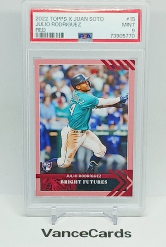 #/5 Julio Rodriguez Red 2022 Topps x Juan Soto #15 PSA 9 RC Curated SP Rookie Ms