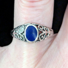 Denim Lapis Inlay Ring Band Sterling Silver Marked MKV Southwestern Style 7.25