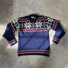 Vintage Fair Isle Nordic Wool Knit Heavyweight Pullover Sweater