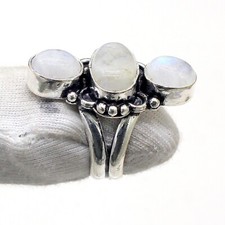 Rainbow Moonstone Gemstone 925 Sterling Silver Statement Ring-Mother's Day Gift
