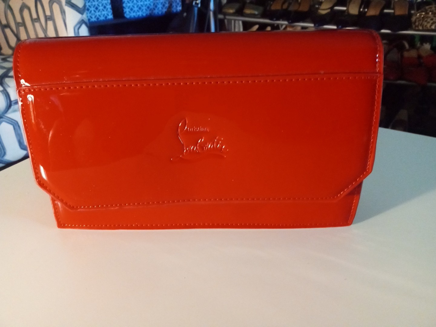 Christian Louboutin Red Patent Clutch Bag Magnetic Closure.